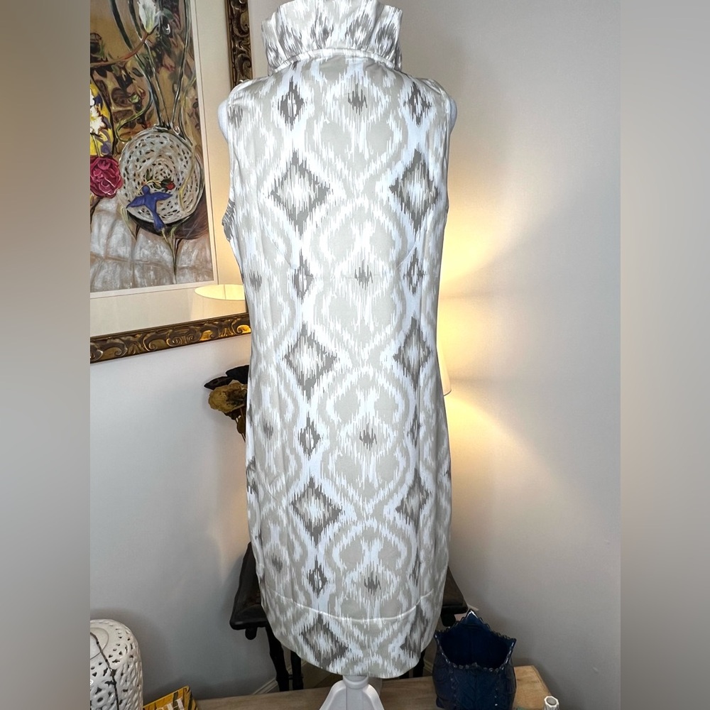 Gretchen Scott Khaki Jornki Kitt Ikat Sleeveless Ruff Neck Dress Medium - Picture 6 of 9